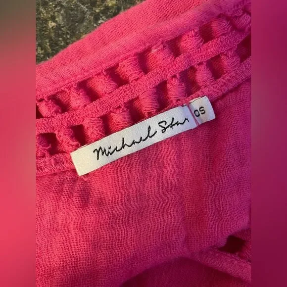 Michael Stars Holly gauze tassel beach coverup pink OS - Picture 6 of 6